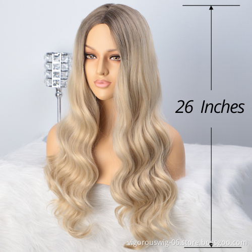 Ombre Black Blonde Hair For Wig Long Layered Synthetic Hair Wigs No Lace Long Water Wavy Hair Daily Use Wig